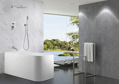 Brushed Nickel Shower System with Tub Spout Wall Mounted Tub Shower Faucet Set for Bathroom with High Pressure 10" Rain Shower head and Handheld Shower Head Kit - Image 2