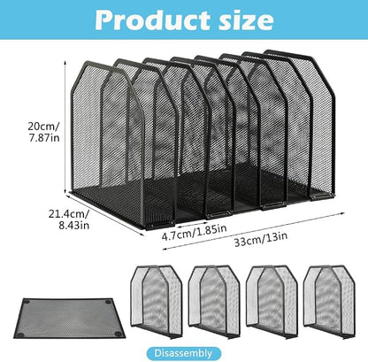 7-Section Vertical Mesh File Sorter, Metal Paper Holder - Image 2