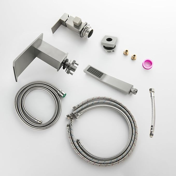 Roman Tub Faucet with Hand Shower, Deck Mount 3 Hole Bath Tub Faucet Set Bathtub Faucet with Handheld Sprayer, Brushed Nickel - Image 7