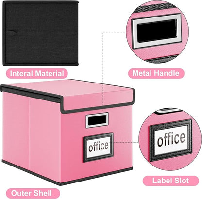 File Organizer Box with Lid, Collapsible Leather File Folder Organizer - Image 5