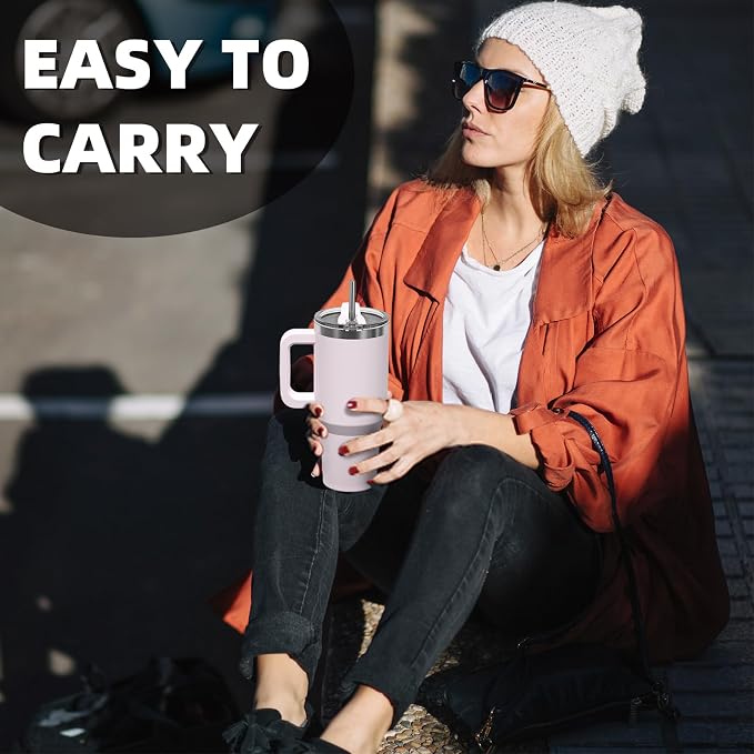 30 oz Tumbler with Handle,Tumbler with Lid and Straw,Double Wall Insulated Cup Stainless Steel Travel Mug(Cold for 34 Hours),Water Bottle for Iced Tea,Coffee,Cold Beverages(Rose Quartz) - Image 7