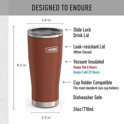 THERMOS ICON SERIES, Stainless Steel Cold Tumbler with Slide Lock, 24 Ounce, Saddle - Image 7
