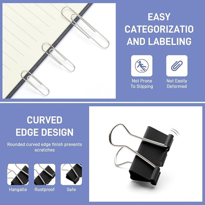 360PCS Black Assorted Size Paper Clips and Binder Clips, Paperclips Large - Image 3