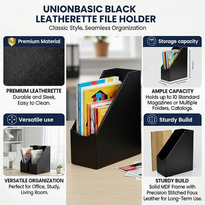 UnionBasic Magazine File Holder, Leatherette Desktop Document Organizer - Image 3