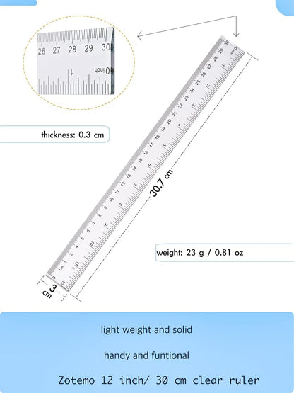 Ruler 12 Inch, 2 Pack Clear Plastic Rulers - Image 2