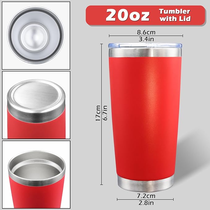 AIANJI 20oz Tumbler Bulk Stainless Steel Tumblers with Lid Vacuum Insulated Double Wall Travel Coffee Mug Powder Coated Tumbler Cup for Hot and Cold Drinks(Red, 6 pack) - Image 5