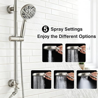 Midanya Retrofit Rain Shower System Wall Mount 8 Inch Rainfall Shower Head with 5-setting Handheld Spray Combo with Slide Bar,Brushed Nickel - Image 6