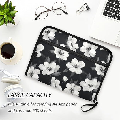Black White Flowers Accordion File Organizer Expanding Document Folder - Image 6