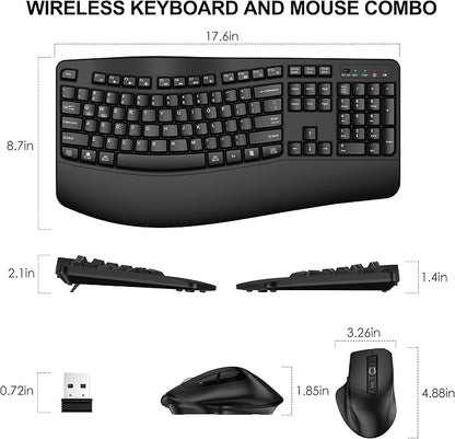 Wireless Keyboard and Mouse Combo, 2.4G Full Size Wave Keys Ergonomic Keyboard - Image 8