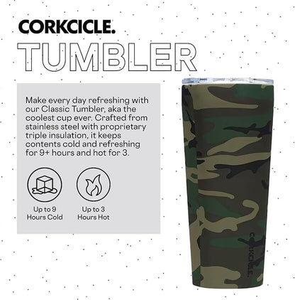 Corkcicle Classic Tumbler - Insulated Stainless Steel Travel Cup - Cold & Hot Drinks - Reusable - Durable - Spill Proof Lid - Non-Slip Silicone Base - Easy Grip - BPA Free - 24 oz - Woodland Camo - Image 2
