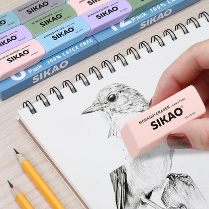 Morandi Erasers, 12 Pack Pencil Erasers | Aesthetic Pastel Beveled Rubber - Image 4
