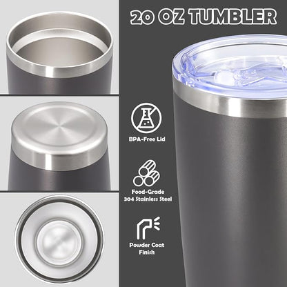 20oz Tumbler Stainless Steel Tumbler Cup with Lid Vacuum Insulated Double Wall Travel Mug, Durable Powder Coated Travel Coffee Tumbler Mug for Hot & Cold Drinks, Grey,1 Pack - Image 3