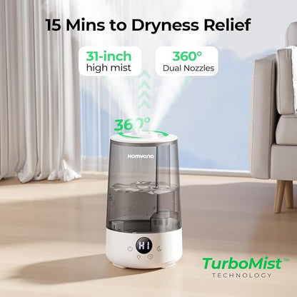 Homvana Humidifiers for Bedroom Home, 3.6 L Cool Mist Top-Fill 34H Super Long Time, Quiet 23dB, Baby Humidifier, Oil Diffuser for Large Room, House, Plant, Nursery, Office, BPA FREE, Ultrasonic (Grey) - Image 2