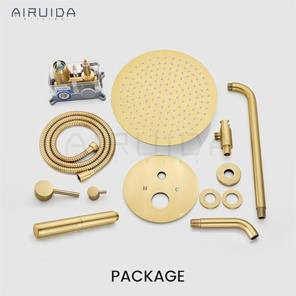 Airuida 3-Function Rain Shower System Set – Wall Mount Tub Shower Combo with Handheld Shower and Tub Spout,12 Inch Shower Head,Brushed Gold - Image 9