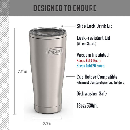 THERMOS ICON SERIES, Stainless Steel Tumbler with Slide Lock, 18 Ounce, Matte Stainless Steel - Image 2