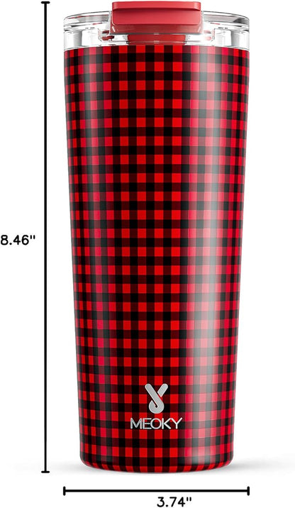 Meoky 24 oz Travel Coffee Mug with Leak-proof Lid, Stainless Steel Insulated Coffee Tumbler, Keeps Hot for 8 Hours or Cold for 24 Hours, Fits in Car Cup Holder (Crimson Plaid) - Image 3
