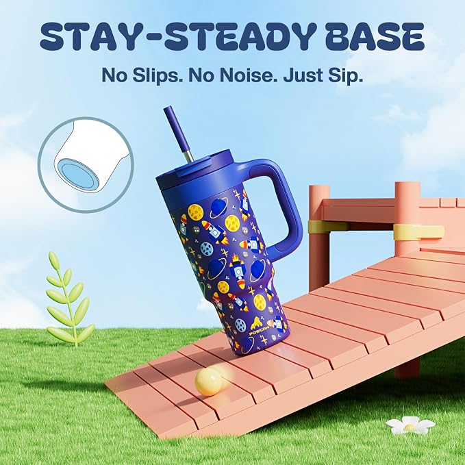 24 oz Stainless Steel Tumbler for Children: Durable Handle, Easy to Clean, Straw Gulp Lid, Car Cup Holder Friendly, Insulated Cup for Sport, Hiking, Carry, Adventures, Bag, Classroom (Space Rocket) - Image 6