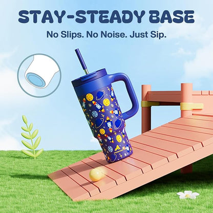 24 oz Stainless Steel Tumbler for Children: Durable Handle, Easy to Clean, Straw Gulp Lid, Car Cup Holder Friendly, Insulated Cup for Sport, Hiking, Carry, Adventures, Bag, Classroom (Space Rocket) - Image 6