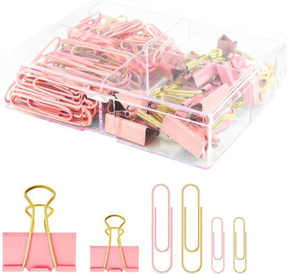 Pink and Gold Paper Clips Binder Clips Set by CREECHWA
