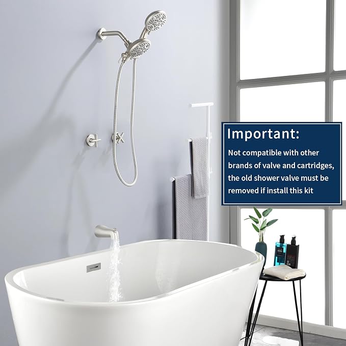 2 Handles Shower Faucet Set with Tub Spout Bathtub Shower Faucet Combo Set Shower System Complete Tub and Shower Trim Kit Brushed Nickel Wall Mounted Shower Fixtures - Image 2