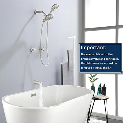 2 Handles Shower Faucet Set with Tub Spout Bathtub Shower Faucet Combo Set Shower System Complete Tub and Shower Trim Kit Brushed Nickel Wall Mounted Shower Fixtures - Image 2