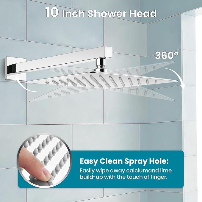 gotonovo Shower System with Tub Spout Wall Mounted Rain Shower Head and Handle Combo Shower Faucet Set with Valve, 10 Inch, Polish Chrome - Image 5