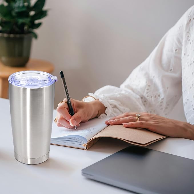 20oz Tumbler Bulk Stainless Steel Tumbler Cup with Lid Vacuum Insulated Double Wall Travel Mug, Durable Powder Coated Travel Coffee Tumbler Mug for Hot & Cold Drinks, Stainless Steel,12 Pack - Image 2