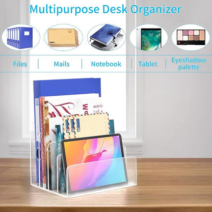 2PCS Clear Acrylic File Organizer, 4 Sections Acrylic Desk Organizer File - Image 3
