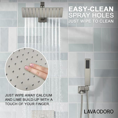 Lava Odoro Modern 2-Setting Square Shower System with Rain Shower Head and Handheld Spray Brushed Nickel, Rainfall Shower Faucet Set Brushed Nickel, Shower Valve and Trim Kit, SF103-BN - Image 3