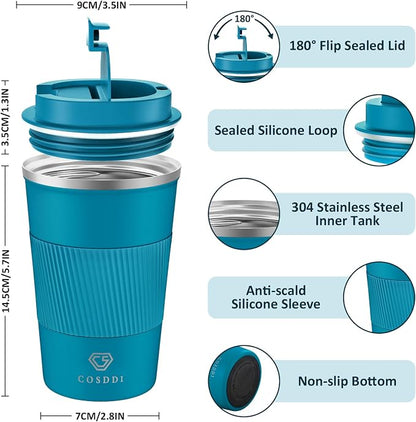 CS COSDDI Stainless Steel Travel Mug 12oz - Vacuum Insulated Coffee Travel Mug Spill Proof with Leakproof Lid - Double Walled Reusable Tumbler Cups for Keep Hot/Ice Coffee,Tea and Beer(Aquamarine) - Image 2