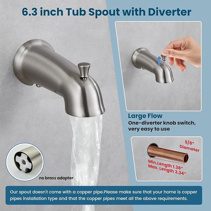gotonovo Bathroom Shower Head Kit High Pressure Combo System Shower Faucet 6 Modes ABS Handheld Spray Shower Trim Kit Valve Included Shower Head and Handle Set Brushed Nickel - Image 5