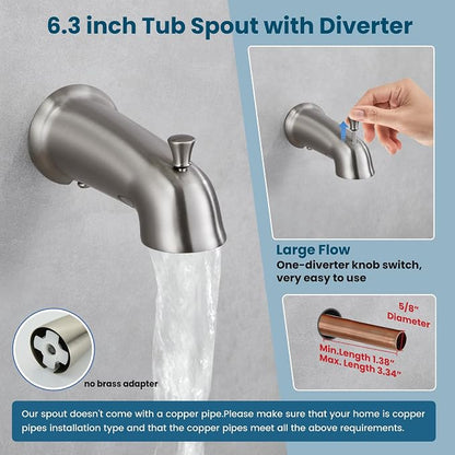 gotonovo Bathroom Shower Head Kit High Pressure Combo System Shower Faucet 6 Modes ABS Handheld Spray Shower Trim Kit Valve Included Shower Head and Handle Set Brushed Nickel - Image 5