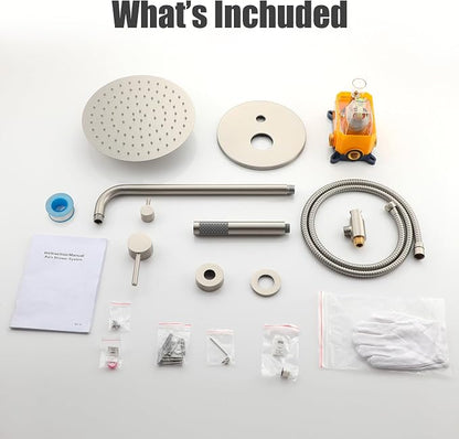 MONDAWE Round Shower Faucet Set, Wall Mounted Shower System 10 Inch Rainfall Shower Head with Handheld Combo, Brushed Nickle High Pressure Shower Set -Valve Included - Image 7
