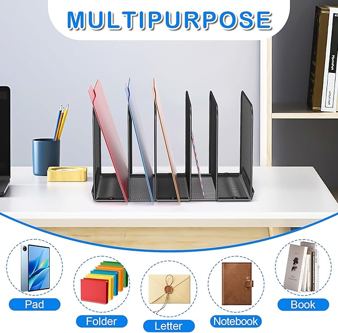 TOPCJ 5 Sections Desk File Holder/Rack/Sorter, Mesh File Organizer, File Folder - Image 3