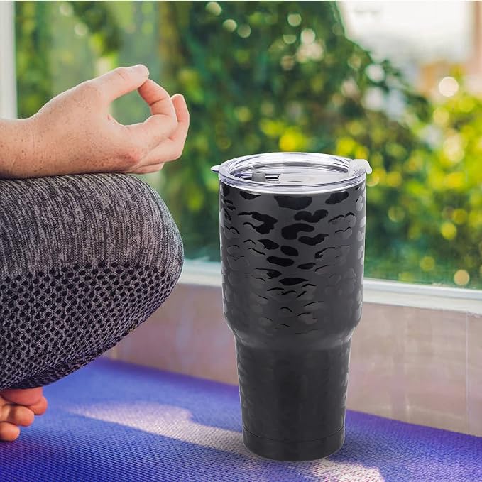 D·S 30oz Black Leopard Tumbler Stainless Steel Insulated Travel Mug with Straw Lid Cleaning Brush - Image 7