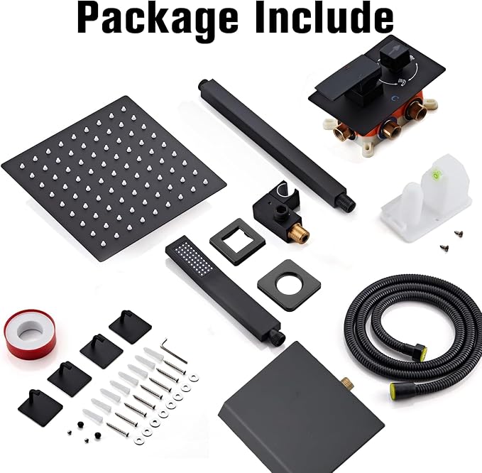 12 Inch Ceiling Mount Shower System Matte Black Rain Mixer Shower Combo Set High Pressure Rainfall Shower Head System Bathroom Luxury Shower Faucet Set Rough-in Valve and Shower Trim Included - Image 4