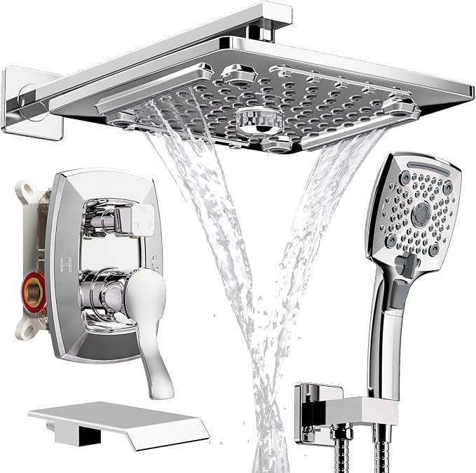 ELLO&ALLO Shower Faucet Set Mixing Valve and Trim Kit, Complete Shower System with Tub Spout, Chrome by ELLO%26ALLO