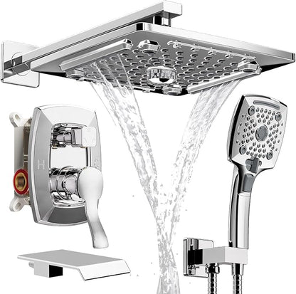 ELLO&ALLO Shower Faucet Set Mixing Valve and Trim Kit, Complete Shower System with Tub Spout, Chrome by ELLO%26ALLO