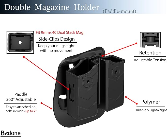 Universal Double Magazine Holster, 9mm 40 45 Magazines Pouch Adjustable - Image 4