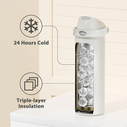 24 oz Insulated Water Bottle with Straw: Meoky Stainless Steel Metal Water Bottle with 2-in-1 Lid - Leak Proof, Cold for 24 Hours, Protective Silicone Base, BPA-Free for Sports Travel Car, Ivory - Image 5