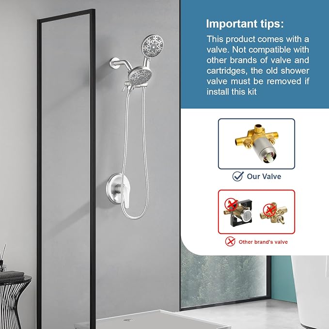 Shower Faucet Set Complete Shower Kit Dual Shower Head and Handheld 2 in 1 Combo Set Shower System Shower Trim Kit Combo Set Shower Fixtures, Brushed Nickel - Image 2