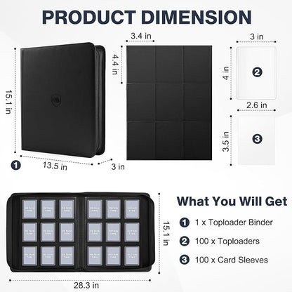 Toploader Binder, Holds 360 Toploader, 100 Toploaders INCLUDED, 9-Pocket PU - Image 2