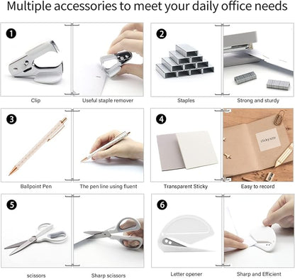 White Office Supplies, Shellvcase White Desk Accessories, Stapler and Tape - Image 5