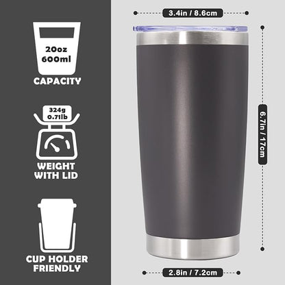 20oz Tumbler Stainless Steel Tumbler Cup with Lid Vacuum Insulated Double Wall Travel Mug, Durable Powder Coated Travel Coffee Tumbler Mug for Hot & Cold Drinks, Grey,1 Pack - Image 4