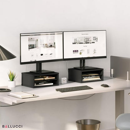 Ballucci File Organizer, 2-Tier Document Paper Sorter, Stackable Wood Desk - Image 3