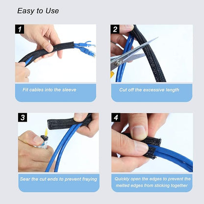 25ft - 1 inch Braided Cable Management Sleeve Cord Protector - Self-Wrapping - Image 6