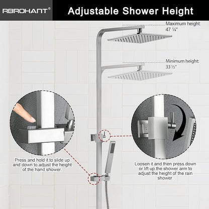 RBROHANT Brushed Nickel Exposed Shower System with Tub Spout, Exposed Shower Fixtures for Bathroom with Brass 3-Functional Valve, Shower Height Adjustable, Wall Mounted - Image 3