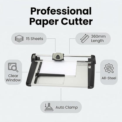 Heavy Duty Rotary Paper Cutter 15 Sheet, Clean Cuts - Image 2