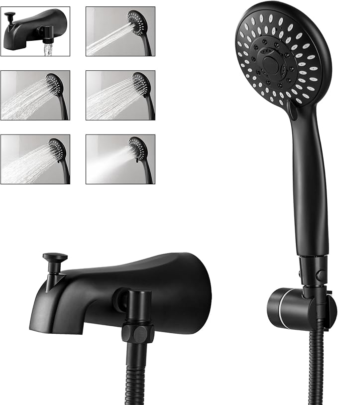 Tub Spout with Diverter Matte Black, 5 Settings Metal Bathtub Faucet with Sprayer High Pressure Bath Tub Faucet Set by BEIYILivingfurnitureitems