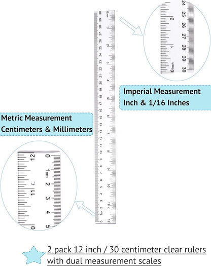 Ruler 12 Inch, 2 Pack Clear Plastic Rulers - Image 3